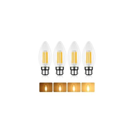 Ampoule LED à baïonnette B22, 6 W, blanc chaud 2700 K, 220 V CA, filament C35 vintage, pour lustres, plafonniers et appliques murales, lot de 4