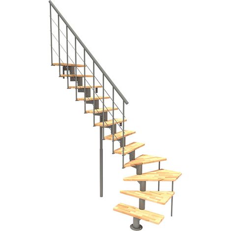 Viertelgewendelte Treppe 11 Stufen - erreichbare Höhe 2.41 bis 2.88m - Breite 80cm - Schwarz und Buche - COMFO-L-SGMHET-11