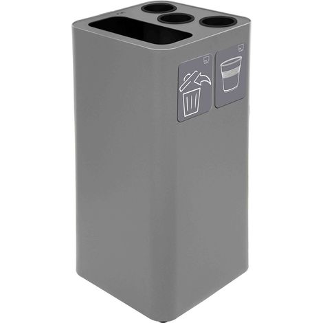 Pattumiera a Bidone da 100 L 38,3x38,3x82,5 cm 3 Scomparti Tubolari e 1 Scomparto Gettacarta in Acciaio Verniciato Grigio