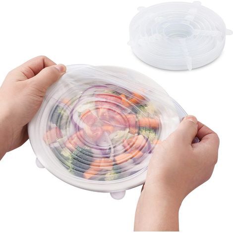 Juego de 6 tapas de silicona elásticas de diferentes tamaños. Estas tapas flexibles son ideales para cuencos, tazas y mucho más. (1/5)