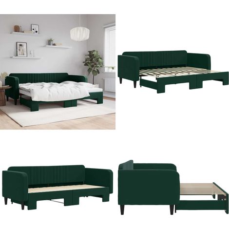 Tagesbett Ausziehbar Dunkelgrün 90x200 cm Samt - Schlafsofa - Sofa-Bett (1/5)
