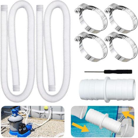 2er-Packung 32 mm Schwimmbadschläuche, mit 4 Sicherheitsklemmen und 1 Schlauchverbinder, 150 cm und 32 mm Schwimmbadschlauch, für Filterpumpe und Schwimmbad