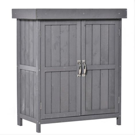 Abri de jardin, abri à outils résistant aux intempéries en bois de sapin, double porte, 2 compartiments, gris foncé, 74 x 43 x 88 cm (1/5)