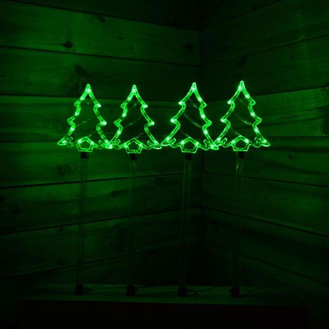 Quatre guirlandes lumineuses de Noël vertes à LED de 60 cm avec piquets de sol
