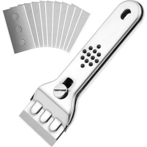 Schaber, Edelstahl-Farbschaber mit 11 Metallklingen, Keramik-Kochfeldschaber, professioneller Glasschaber (1/4)