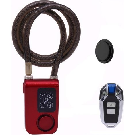 Antivol pour Vélo avec Alarme Télécommande et Code PIN 10mm Chaîne Antivol pour Motocyclette, Poussette, Porte, Imperméable, Rouge (1/5)