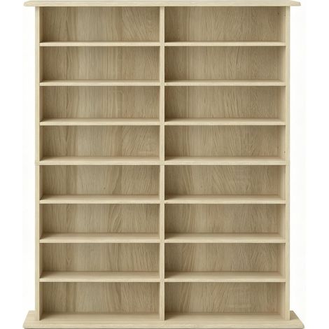 Porta CD, DVD e Blu-ray, finitura naturale, 16 scomparti e 12 ripiani regolabili, elevata capacità fino a 720 CD / 396 DVD e dischi Blu-ray. (1/5)