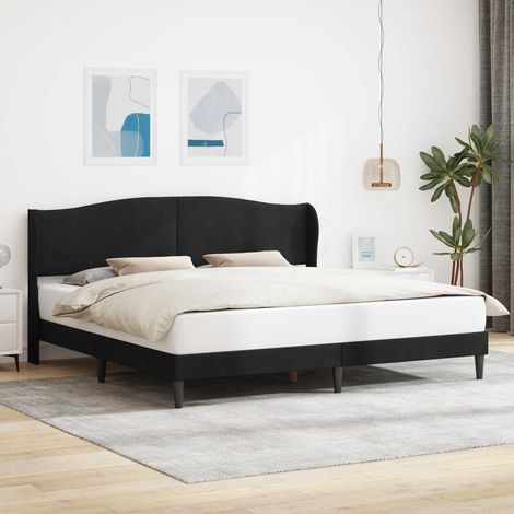Cadre de lit 200 x 200 cm avec tête de lit en velours noir et lattes incluses - PANGIVO (1/5)