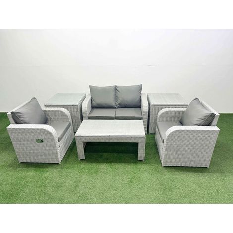 Fimous Light Grey PE Wicker Rattan Garden Furniture Set Sofa Set Reclining Adjustable Chair Oblong Coffee Table 4 Seater With 2 Side Table (1/4)