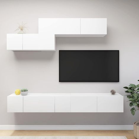 vidaXL Set de muebles de salón TV 6 piezas madera de ingeniería blanco (1/5)