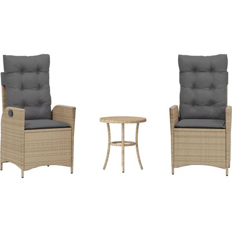 3-tlg. Bistro-Set mit Kissen Beigemischung Poly Rattan vidaXL