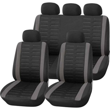 Housse de siège auto universelle, noire et grise, ensemble de housses universelles pour sièges avant et arrière, accessoires intérieurs, gadgets. (1/4)