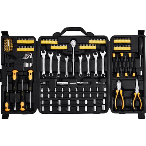 VEVOR Mechaniker-Werkzeugsatz 221-teilig, 1/4 Zoll & 3/8 Zoll Antriebsnüsse, SAE & metrisches Mechaniker-Werkzeugset mit Bits Schraubenschlüsseln Ratschengriff Aufbewahrungskoffer