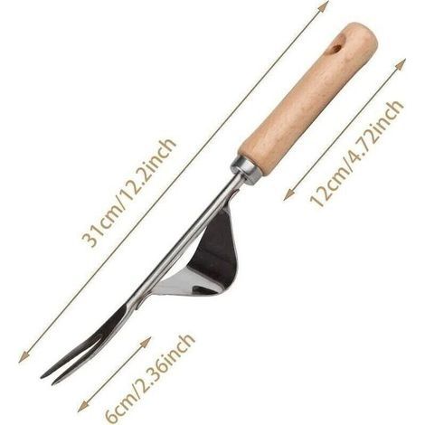 Hand-Unkrautstecher aus Edelstahl mit Holzgriff, Werkzeug zum schnellen Jäten von Erde und Gärten, Y-förmige manuelle Unkraut-Wurzelgabel (1/3)