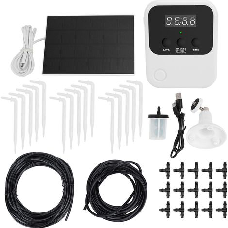 Kit d'irrigation goutte-à-goutte solaire automatique étanche IP67 avec minuterie, pour arrosage autonome de 15 pots sur balcon (1/5)
