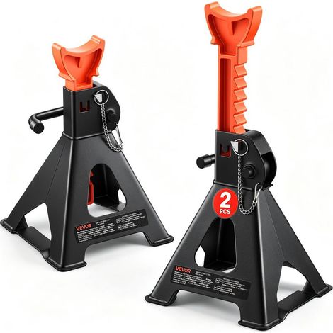 Levage auto sécurisé avec chandelles acier, hauteur réglable 275-415 mm et goupille de verrouillage, lot de 2 (1/5)