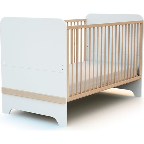 Lit bébé évolutif 70 x 140 cm – Structure en hêtre massif – Côtés escamotables pour autonomie – Sommier à lattes réglables – AT4