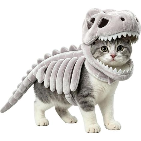 Dinosaur skeleton costume for pets with hood, ideal for Halloween (Grey, 90 cm) (1/5)