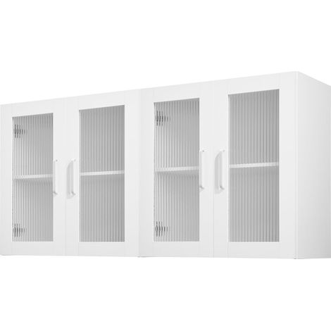 VEVOR Mobiletto Pensile per Lavanderia da 30,5 x 122 x 61 cm, Mobiletto Pensile a 2 Ripiani con Ripiano Regolabile, Armadietto Bagno Sospeso con 4 Ante, per Cucina, Bagno, Lavanderia, Bianco (1/5)