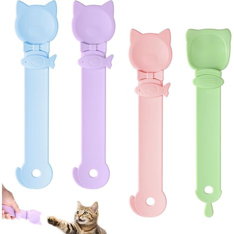 4pcs Cuillères Nourriture pour Chats, 4 Couleurs Distributeur de Nourriture Léchable Mignon pour Purées Snacks Liquides (Bleu Vert Rose Violet) (1/5)