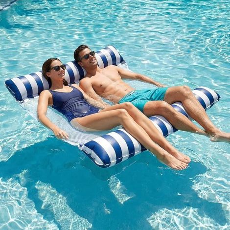 Bouee Piscine, Matelas Hamac Adulte Gonflable Filet Piscine Accessoire pour 2 Personnes Plage Vacances Partie 132 x 130 Bleu - (1/5)