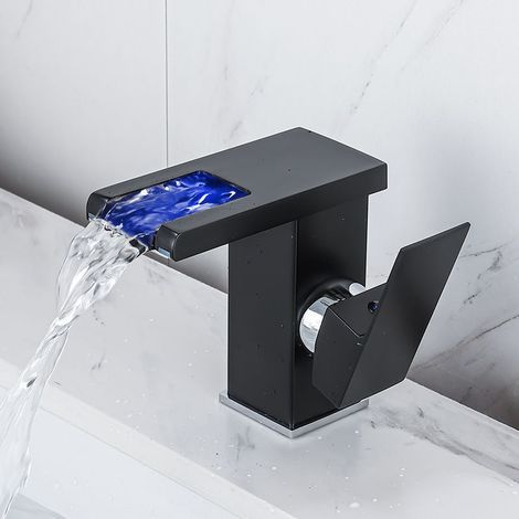 Robinet de lavabo cascade LED – Mitigeur eau chaude et froide avec 3 couleurs changeantes selon la température de l’eau (1/5)