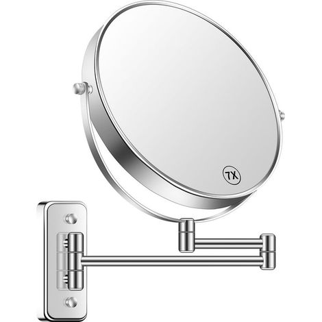 Miroir de maquillage mural de 20 cm, grossissement x1/x7, miroir de salle de bain rétractable rotatif à 360°, convient aux hommes et aux femmes, chromé (1/5)