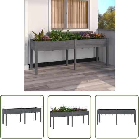 The Living Store Jardinière avec doublure gris 203x53x76 cm bois massif de sapin - Jardinieres Exterieures - Pots De Fleurs En Bois - Jardinerie - Décoration Extérieur - Plante Grimpante (1/5)