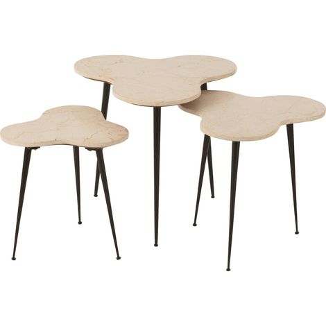 Table gigogne abeille en marbre blanc et métal noir design - Marbre blanc veiné et métal noir (1/4)