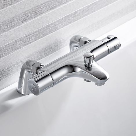 Mitigeur thermostatique pour baignoire et douche, Robinet Baignoire, Accessoires Salle de Bain avec bec de remplissage Chromé (1/5)