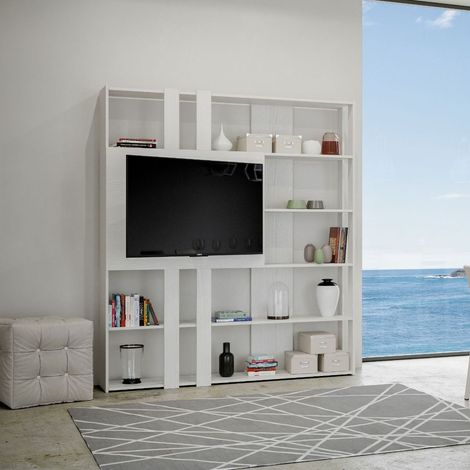 Libreria Moderna 5 Ripiani con Pannello per TV 178x36x204 cm in nobilitato Bianco (1/3)