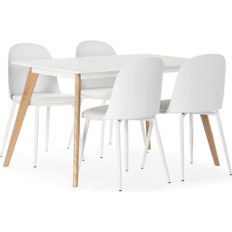 Juego de mesa 120x80 cm y 4 sillas de comedor Kana color Blanco