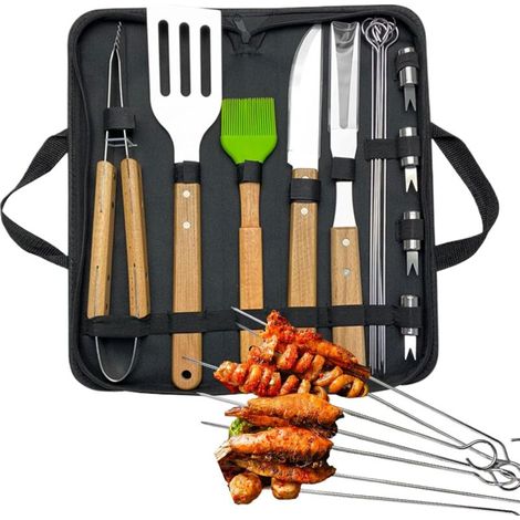 Kit d'outils de barbecue - 16 pièces en acier inoxydable - (1/5)