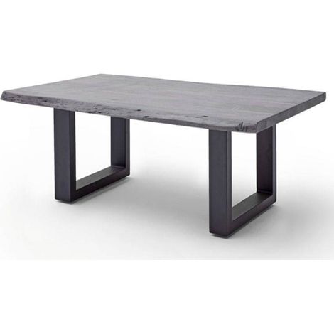 Table basse simple en bois d'acacia massif laqué gris / anthracite - L.110 x H.45 x P.70 cm -PEGANE- (1/4)