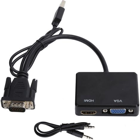 Adaptateur convertisseur VGA vers VGA HDMI splitter support affichage double écran noir (1/5)