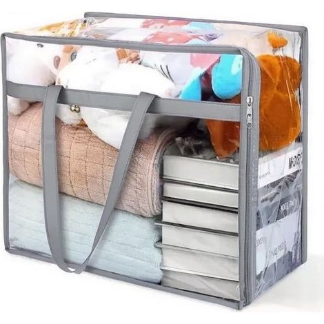 Bolsa de almacenamiento transparente - 40 litros - Plegable - Con asa - Ideal para mudanzas, guardar ropa, mantas y juguetes - Negra (1/5)