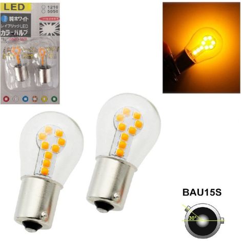 Set mit 2 LED-Lampen, 18 SMD, BAU15S (PY21W), 12 V, orange-gelb, asymmetrische Pins, im Blister