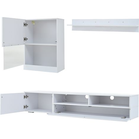 Mueble TV de salón 3 piezas blanco brillante con LED, 175 x 39 x 34 cm (1/5)