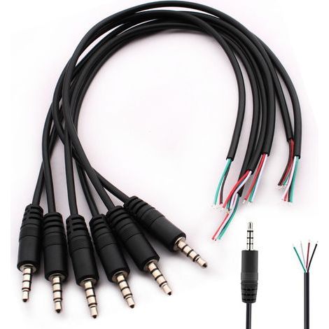 6 connettori jack TRRS a 4 poli da 3,5 mm, cavo audio stereo da 3,5 mm, saldabile per riparazione cavi audio (30 cm) (1/5)