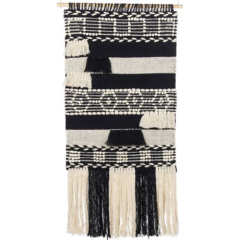 Décoration Murale Boho Faite Main avec Pompons en Coton Beige et Noir Muridke (1/5)