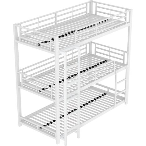 Cadre de lit 90x200 cm en métal, lit superposé, lit en fer, lit superposé triple pour enfants, adolescents et adultes, blanc (1/5)