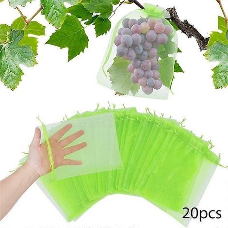 20/60/100 sacs de protection pour fruits, filet à cordon de serrage, sacs à raisins en maille, anti-oiseaux pour la culture des fraises et autres fruits (1/5)