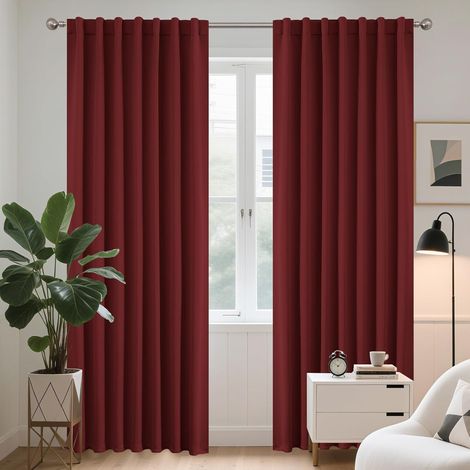 Rideau Occultant Thermique Rouge Bourgogne 140x175cm, Rideaux Thermiques Isolants Anti Foid et Chaleur Anti Bruit Anti UV à Pattes Cachées pour Salon Chambre Balcon 2 Pièces (1/5)
