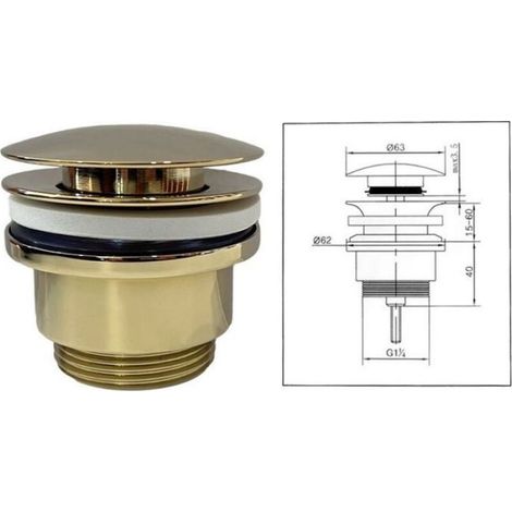 Bonde de lavabo universelle clic-clac GOLD MAT Bonde pop-up pour lavabos et meubles sous-vasque (Or brossé) (1/4)