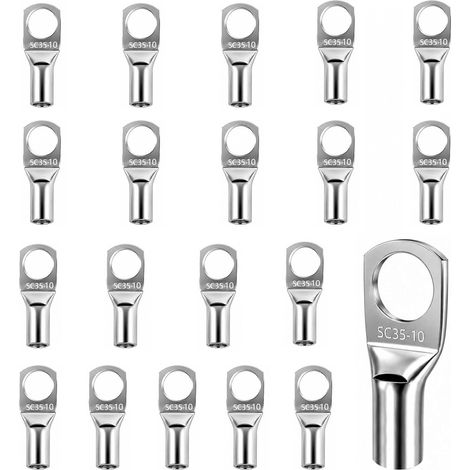 20 Pcs Cosses Tubulaires M10, Cosse 35mm2, Cosses Annulaires SC35-10 M10 en cuivre non isolées pour câbles de batterie automobile et boîtes de distribution (1/5)