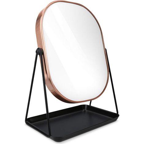 Miroir Cosmétique avec Plateau - Miroir à Poser 18 x 22,6 cm pour Maquillage avec Plateau à Bijoux - pour Chambre Coiffeuse Salle de Bain, 2x agrandissement