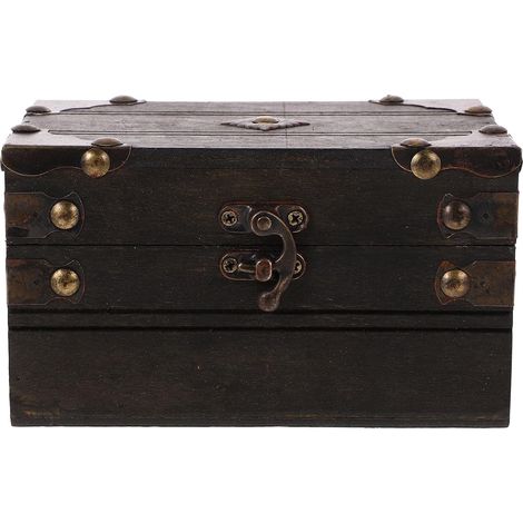 Scatola in legno vintage con serratura, portagioie (1/5)
