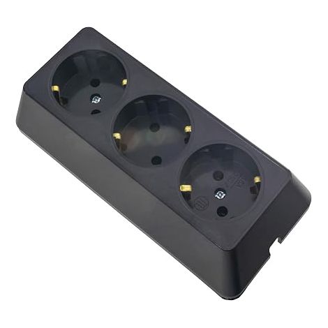 Multiprise pour montage en saillie - Sans fil - 3680 W - 16 A/250 V - 3 prises - Noir - Forme trapézoïdale (1/4)