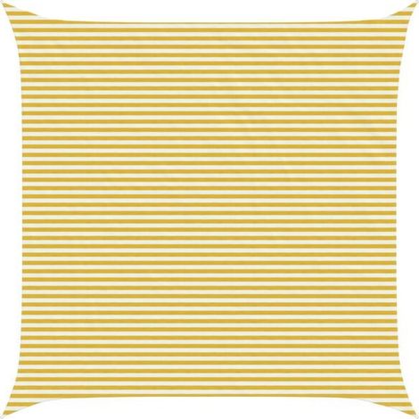 Voile d'ombrage à rayures jaunes et blanches, 6 x 6 mètres, en polyéthylène haute densité. (1/5)
