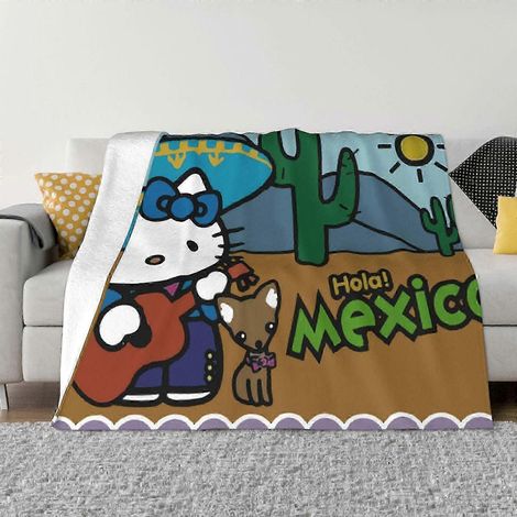 Couverture Hello Kitty en flanelle polaire, ultra douce, confortable et chaude, idéale pour canapé, salon et chambre - 127 x 102 cm (1/5)